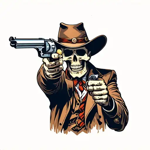 Skeletal Cowboy Shooting Six Shooter