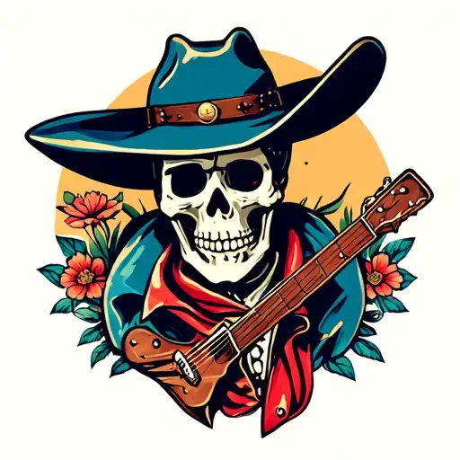 American Traditional Skeleton Cowboy