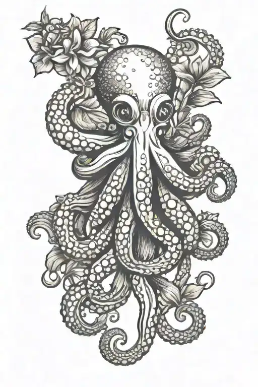 Octopus Holding Flowers Intertwined