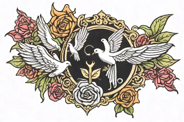 Church Glass Shards With Dove And Praying Hands Holding