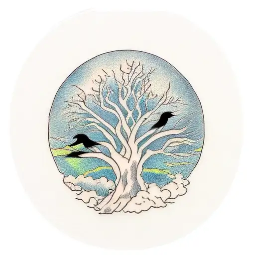 Willow Tree With Ravens And Hearts