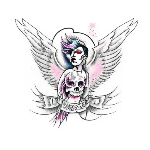 Emocore-inspired Fallen Angel With Pink Hair And