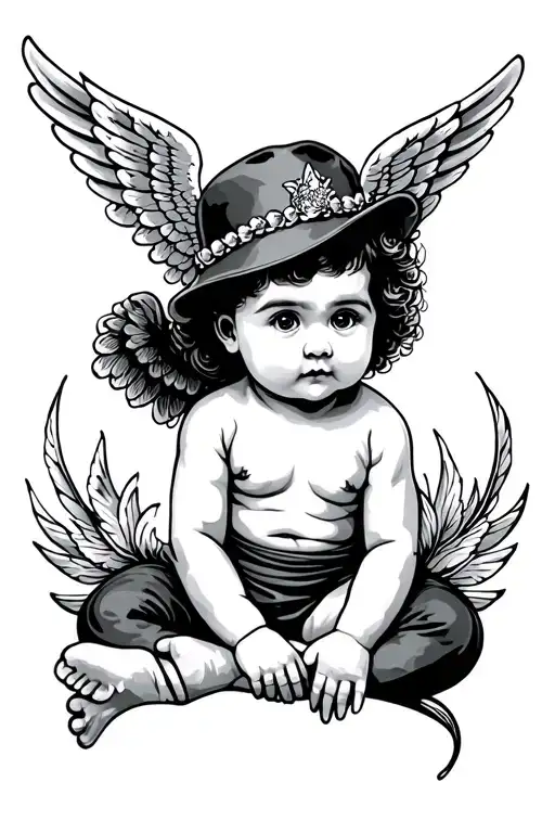Black Grey Tattoo Baby Gangster Angel