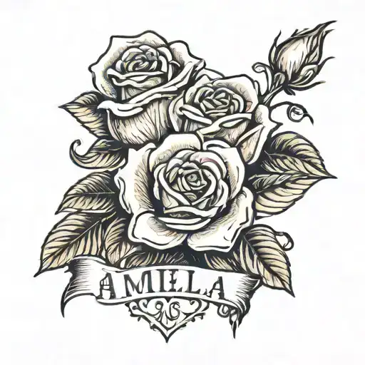 Roses Background With Name Amelia Across It