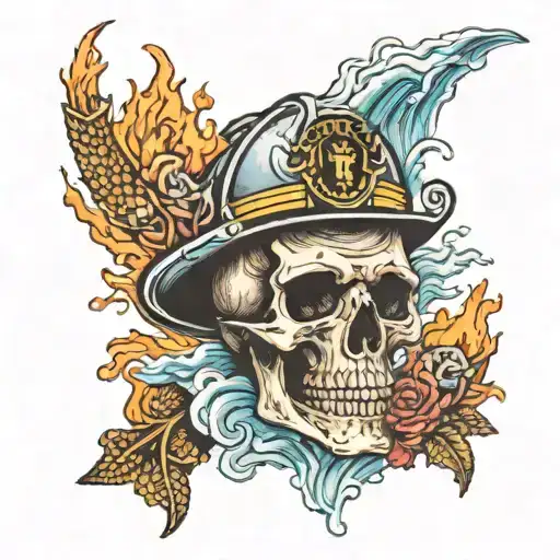 Fire Fighter Skull With The Ocean Scene
