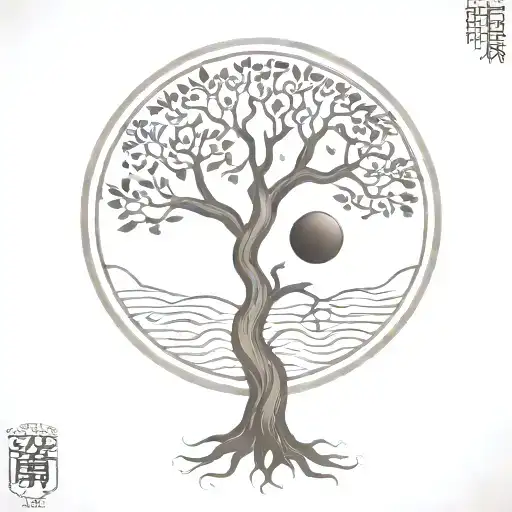 Tree Of Tife With The Ying And Yang Symbol As A Background Moon