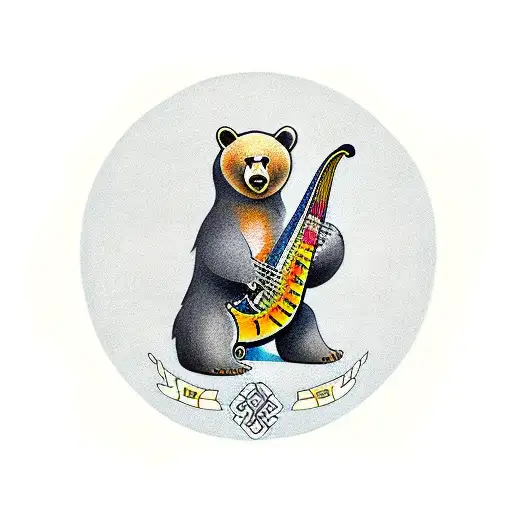 A Bear Playing A Harp