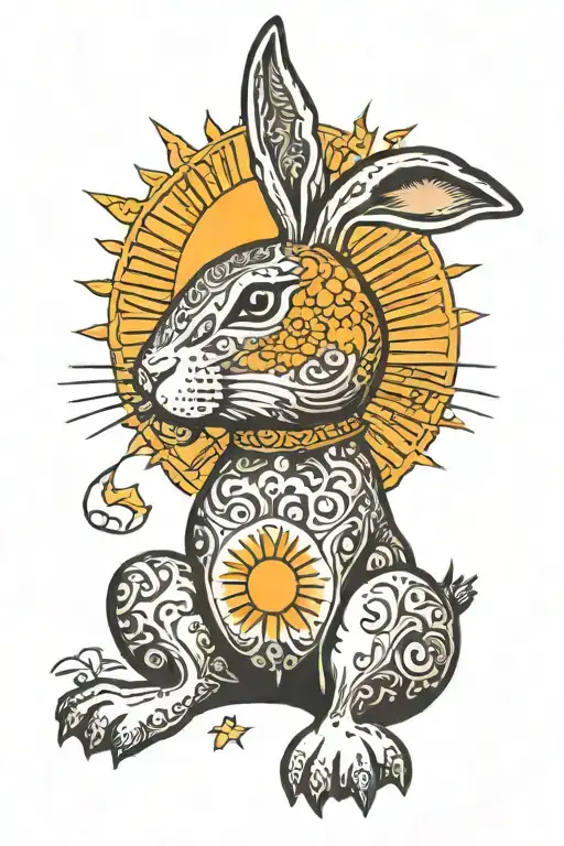 Bunny With Sun Background Black