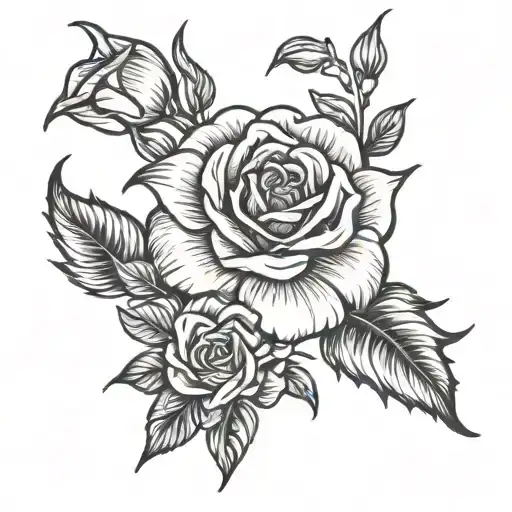 Aster Morning Glory And Rose Tattoo Design