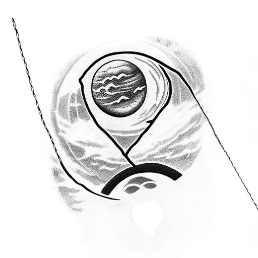Cresent Moon Connected To Saturn By Rope With A Heart In The Middle