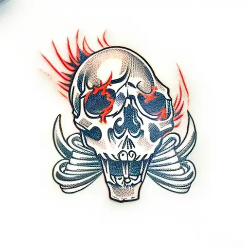 Screaming Skull On Fire With Pistons As Crossbones