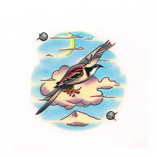 Three Sparrows And A Moon