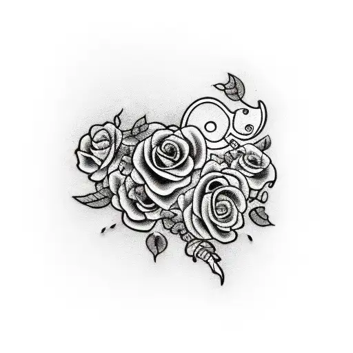 Broken Knife With Vines And Roses Curled Around It