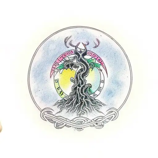 Yggdrasil With 9 Realms In A Circle
