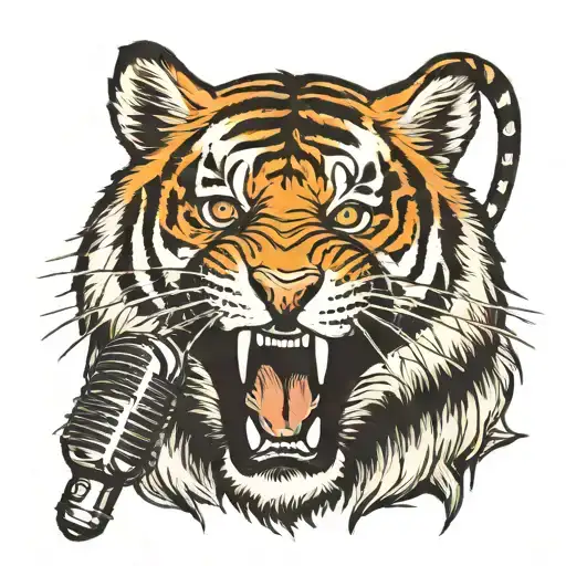 Tiger Roaring Into A Microphone
