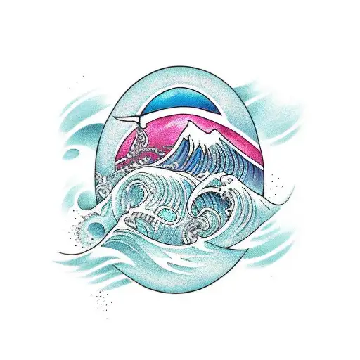 Ocean Wave With Nordic Writing And Odin