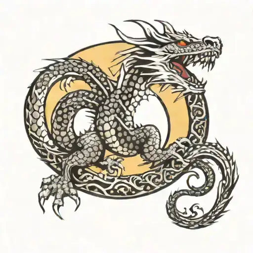 Dragon With Moon In Background