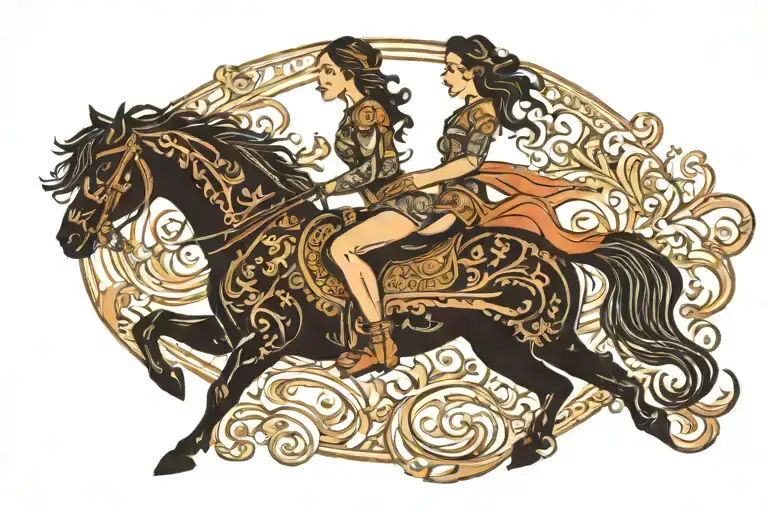 A Beautiful Woman Rides A Dark Horse In Silhouette Made Of The Stylized Word Dream