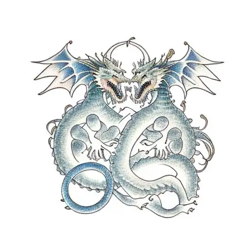 Two Girls With A Dragon And Sakura