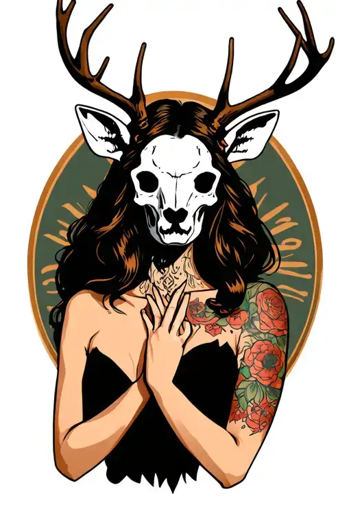 Sexy Woman With Deer Skull Head