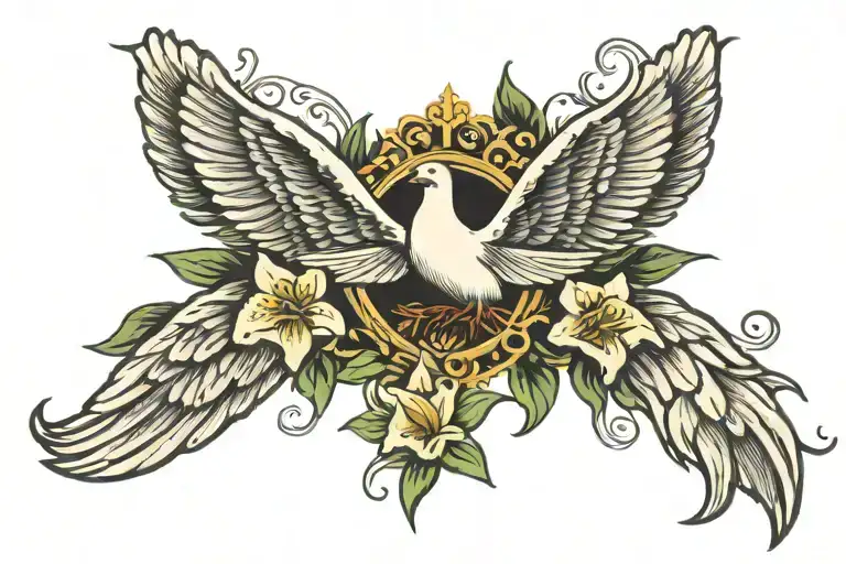 Cross With Dove Wings And Lilies