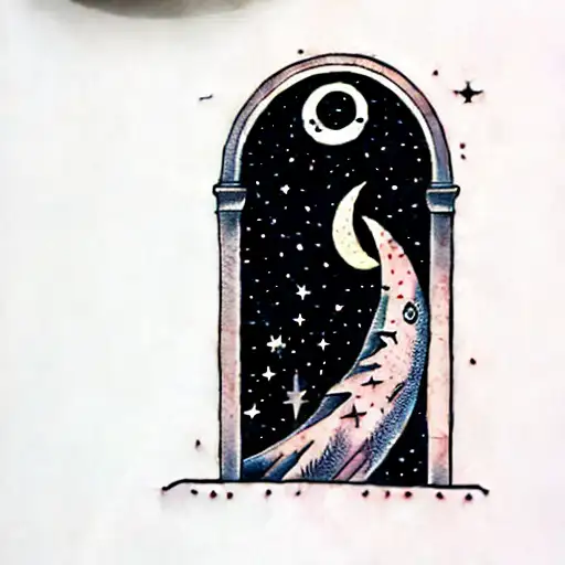 A Doorway With The Moon And Stars