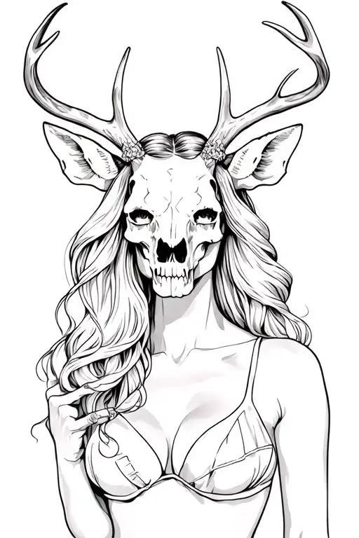 Sexy Woman With Deer Skull Head