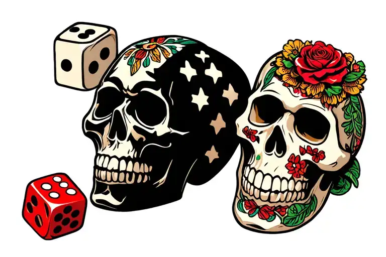Dice With Mexican Skull Surrounded