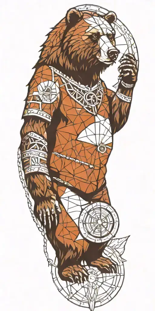 Grizzly Bear Armour With Geometrical Design Incorporating A Compass