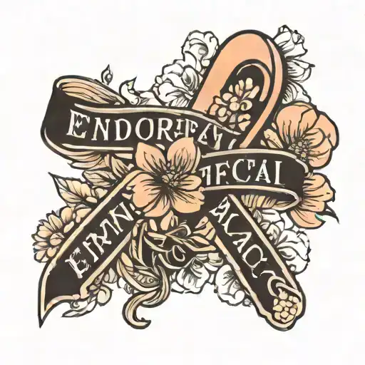 Peach Endometrial Cancer Awareness Ribbon With Flowers Growing And Positive Quote