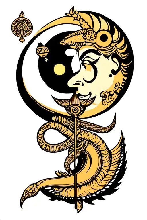 A Trishul Om And Damru Along With Cresent Moon Merging Together