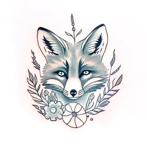 Fox Tattoo With Wildflowers And Mushrooms Growing Out Of The Fox