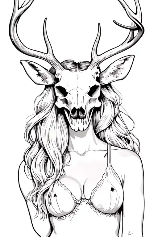 Sexy Woman With Deer Skull Head
