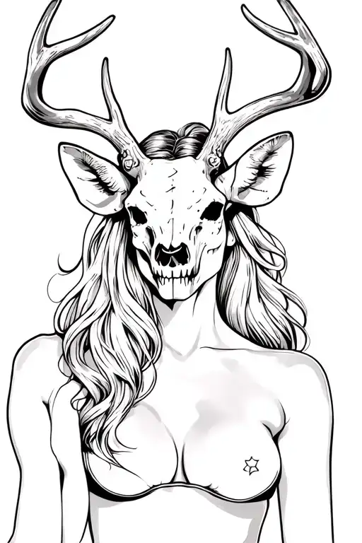 Sexy Woman With Deer Skull Head
