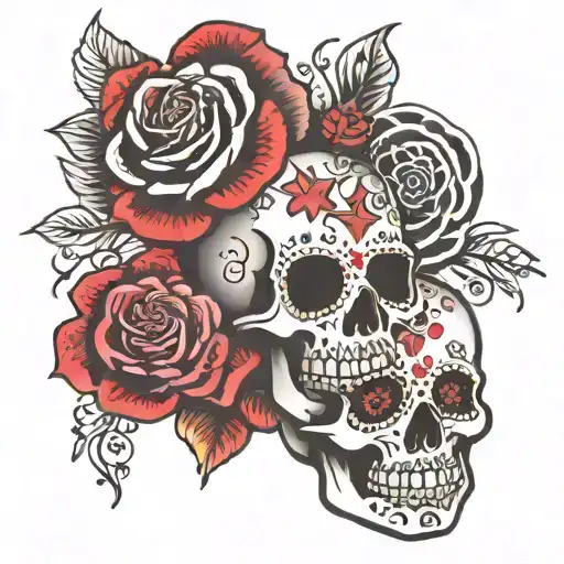 Sugar Skulls Roses And Black & Red Stars