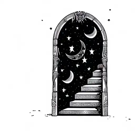 A Doorway With The Moon And Stars