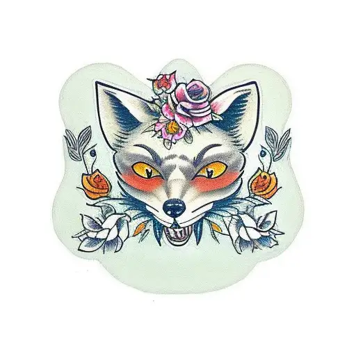 Fox With A Skull And Flowers
