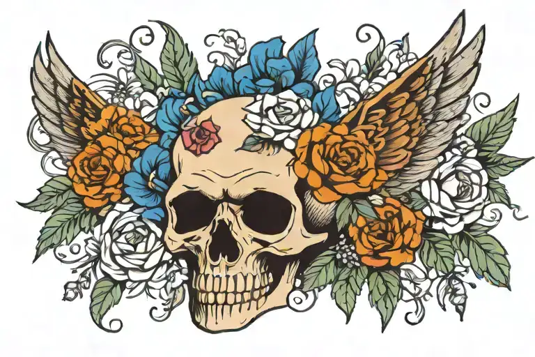 Bear Wings Skull Flowers