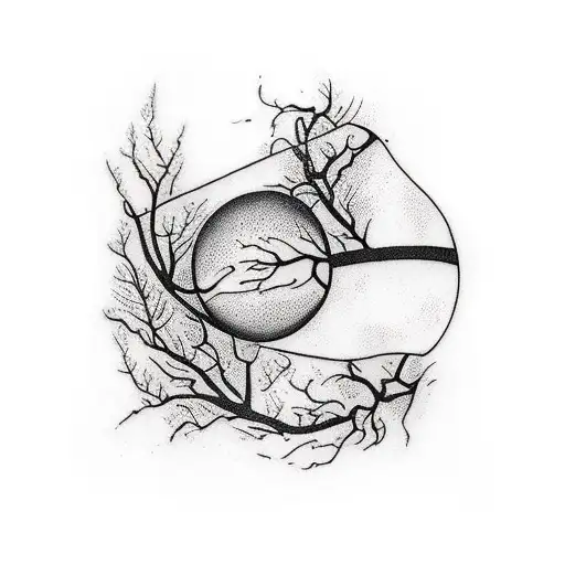 Black Veins As Branches And Orange Circles As Berries