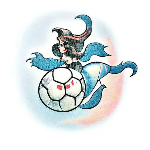 Little Mermaid With Soccer Ball And Dog Footprint
