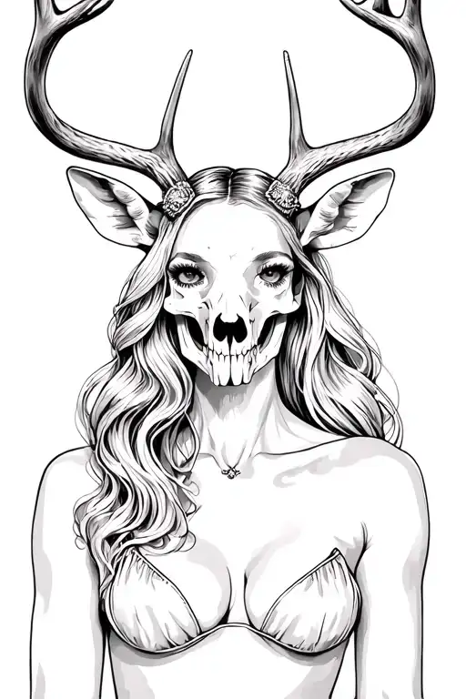 Sexy Woman With Deer Skull Head