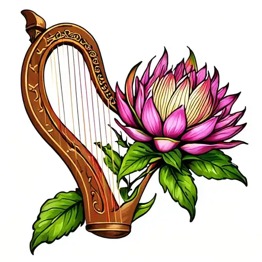 Irish Harp With Protea Flower Inside