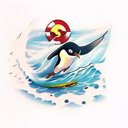 Penguin Surfing A Wave