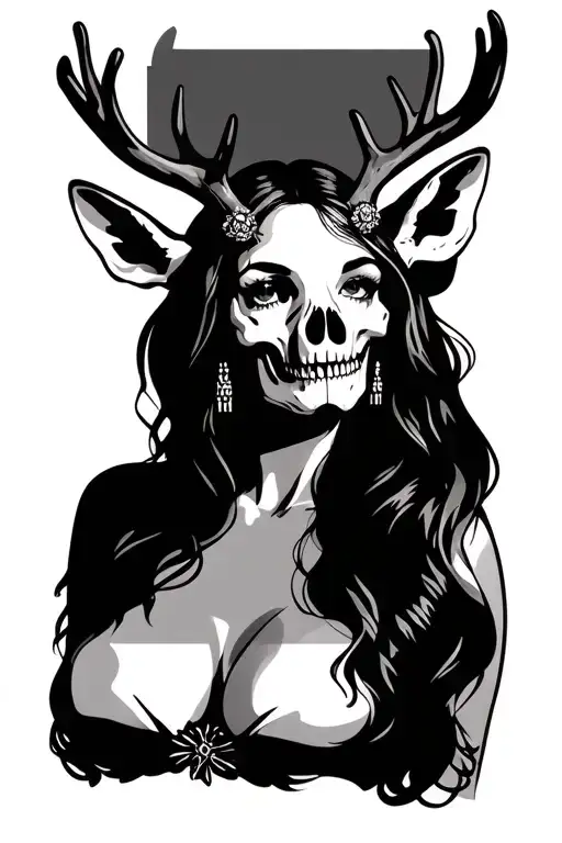 Sexy Woman With Deer Skull Head