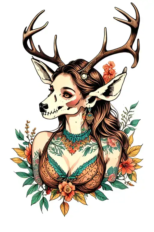 Sexy Woman With Deer Skull Head