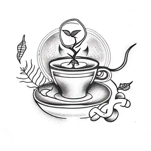 A Coffee Plant Intertwined With Two Minimalistic Cat Silhouettes