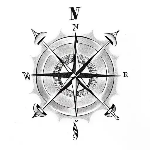 A Traditional Compass Surrounded By Music Notes And Animal Paw Prints