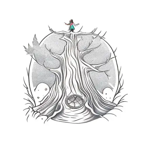 Mystical Tree Stump With Fairy Sitting On Top