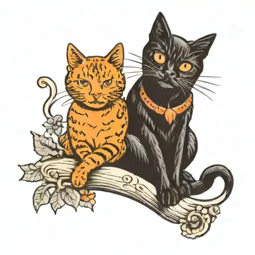 A Black Cat And An Orange Cat Sitting