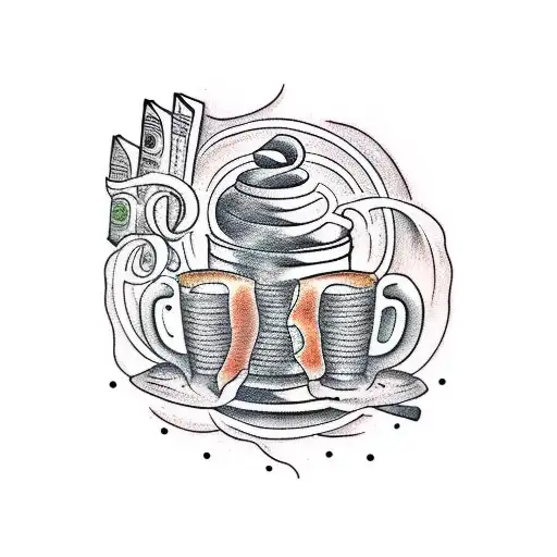 A Large Pile Of Ancient Books With One Cup Of Coffee And Dome Tendrils